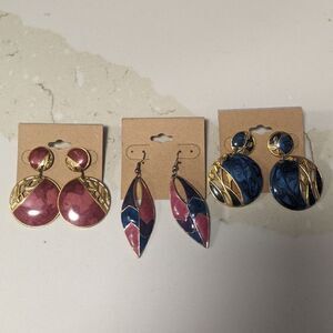 3 piece set of handmade metal abstract stud earrings